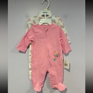 Little Me 2 pack pink floral baby zippies